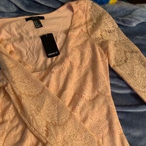 NWT Forever 21 Pink Lace Long Sleeve Mini Dress